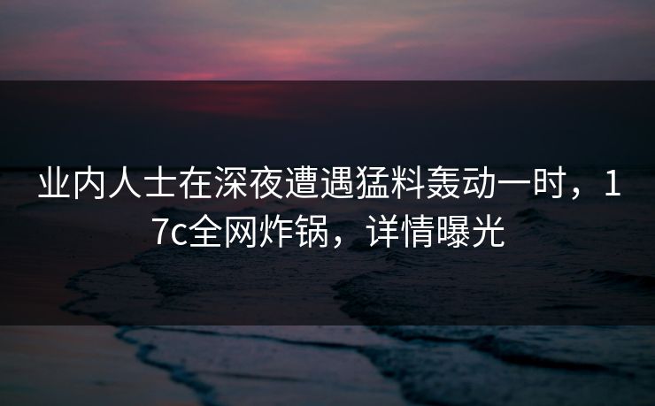 业内人士在深夜遭遇猛料轰动一时，17c全网炸锅，详情曝光