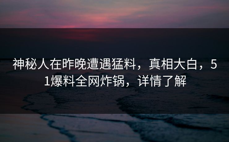 神秘人在昨晚遭遇猛料，真相大白，51爆料全网炸锅，详情了解