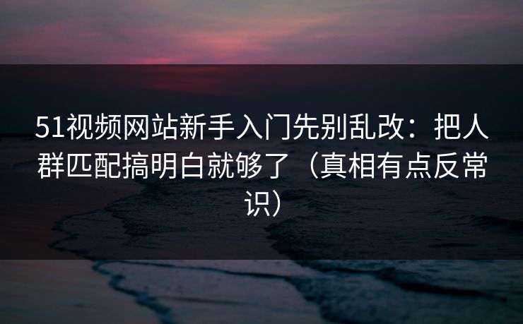 51视频网站新手入门先别乱改:把人群匹配搞明白就够了(真相有点反常识)